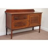 Edwardian mahogany and satinwood banded sideboard fitted with cupboard and two drawers, W153cm,