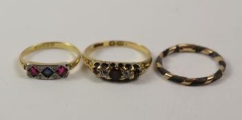 Gold gypsy ring set with garnets and diamonds, ruby,