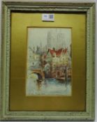 Continental Canal Scene, watercolour signed and dated Austin Smith 1924,