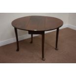 Georgian mahogany oval drop leaf table raised on gate leg pad foot base, 96cm x 107cm,