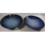 Two large Eskdale Studio pedestal bowls in blue glaze,