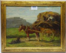 'Haymaking' oil on board indistinctly signed 25cm x 34cm Condition Report <a