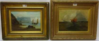 'Shipping off the Scarborough Coast' pair of oil paintings signed E K Redmore 22cm x 30cm (2)