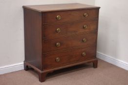 George III mahogany chest fitted with four graduating oak sided drawers, crossbanded top,