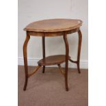 Early 20th century walnut shaped top centre table with undertier, 74cm x 50cm,