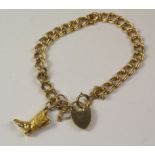 Gold double link bracelet with cowboy boot charm hallmarked 9ct approx 17.