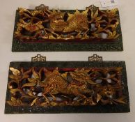 Pair 19th/early 20th century of Chinese Peranakan wedding bed wood carvings of Dogs of Foe