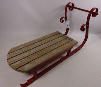 Small metal and wood slatted Christmas sleigh,