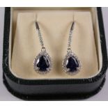 Pair blue cluster dress pendant ear-rings stamped 925 Condition Report <a