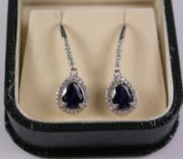 Pair blue cluster dress pendant ear-rings stamped 925 Condition Report <a