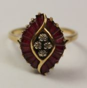 Ruby and diamond cluster ring stamped 9k Condition Report <a href='//www.