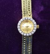 Ladies Omega manual gold bracelet wristwatch, diamond bezel, 1967 hallmarked 18ct approx.