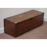 18th century oak chest, hinged lid, iron strap hinged, further compartment inside, W108cm, H34cm,