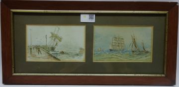 'Shipping off The Coast' pair of watercolours framed as one signed J T Allerston 1894,