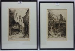 'The Shambles York' and 'Holy Trinity Church York', pair etchings signed in pencil by T B Burton,