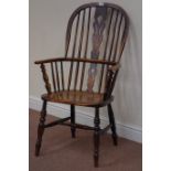 19th century elm and ash Windsor armchair, double hoop,