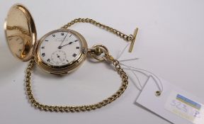 Gold-plated Thomas Russell & Son, Liverpool, crown wind full hunter quarter repeater pocket watch,