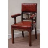 Edwardian oak armchair, fluted arm supports, with upholstered seat,