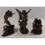 'Libra' Art Nouveau style bronze finish mermaid and two other similar figurines