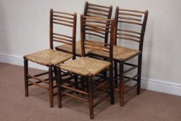 Harlequin set four early 19th century elm country chairs with rush seats Condition Report