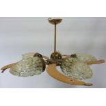 Pair 1960s teak and glass pineapple centre light fittings D62cm Condition Report