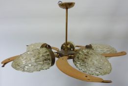 Pair 1960s teak and glass pineapple centre light fittings D62cm Condition Report