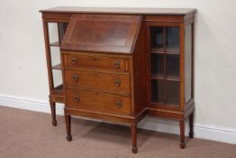 Edwardian secretaire display cabinet/bookcase, enclosed by two astragal glazed doors,