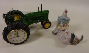 Danbury Mint model of a John Deere 730 tractor clock and a Lladro clown Condition Report