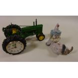 Danbury Mint model of a John Deere 730 tractor clock and a Lladro clown Condition Report