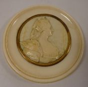 19th century circular ivory bust profile of a lady in frame D10cm Condition Report