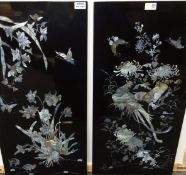 Two oriental lacquered panels with mother of pearl inlay Condition Report <a