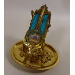 19th century gilt metal & porcelain thermometer/desk stand H12cm Condition Report