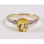 Golden beryl solitaire ring diamond shoulders hallmarked 9ct Condition Report