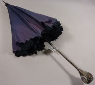 Edwardian Silk parasol with hand painted plaques Condition Report <a