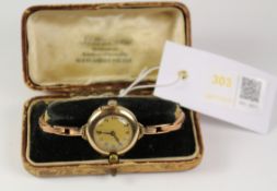 9ct gold watch import marks London 1929 on rose gold expanding bracelet stamped 9k approx 26gm