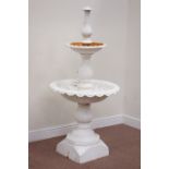 Large white finish moulded cast iron two tier bird bath, H145cm,