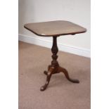 19th century oak tripod table, rounded rectangular snap top, turned column, 59cm x 57cm,