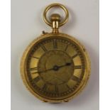 Early 20th century Swiss gold fob watch scroll decoration hallmarked 18ct approx.