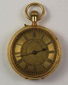 Early 20th century Swiss gold fob watch scroll decoration hallmarked 18ct approx.