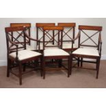 Set six (4+2) 19th century mahogany dining chairs, satinwood inlaid top rail,