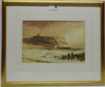 Winkle Picking on South Bay, 19th century watercolour signed Taylor 17cm x 25.