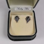 Pair of black onyx and marcasite ear-rings stamped 925 Condition Report <a