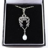 Marcasite and pearl pendant necklace stamped 925 Condition Report <a