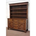 Mid 19th century oak dresser fitted with six drawers and two cupboards,