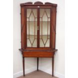 19th century mahogany drop leaf corner cabinet, enclosed by two astragal glazed doors,