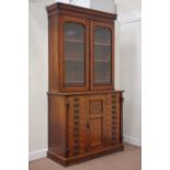 Late Victorian mahogany bookcase on Wellington chest cabinet,