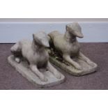 Pair composite stone garden recumbent dog figures Condition Report <a