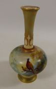 Royal Worcester bottle vase hand-painted with pheasants by F J Bray, no.