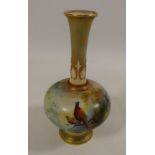 Royal Worcester bottle vase hand-painted with pheasants by F J Bray, no.