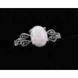 Opal and marcasite ring stamped 925 Condition Report <a href='//www.